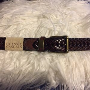 Classic casuals brown braided leather belt NWT
